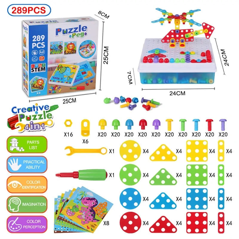 3D Mosaic Puzzle Building Bricks with Drilling Screw Toys for Children - Daileylife