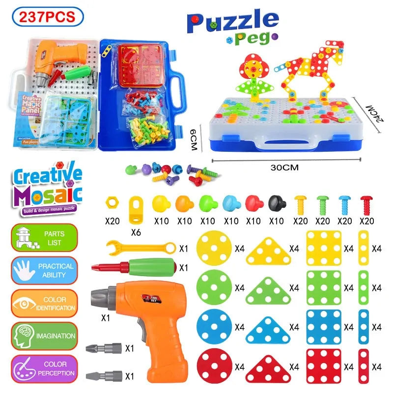 3D Mosaic Puzzle Building Bricks with Drilling Screw Toys for Children - Daileylife