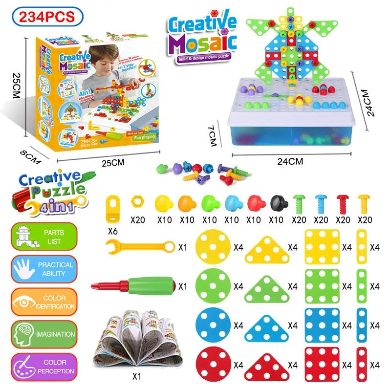 3D Mosaic Puzzle Building Bricks with Drilling Screw Toys for Children - Daileylife