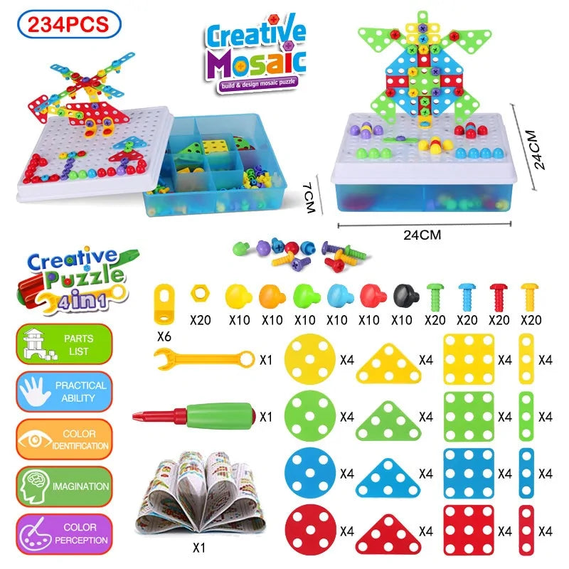 3D Mosaic Puzzle Building Bricks with Drilling Screw Toys for Children - Daileylife