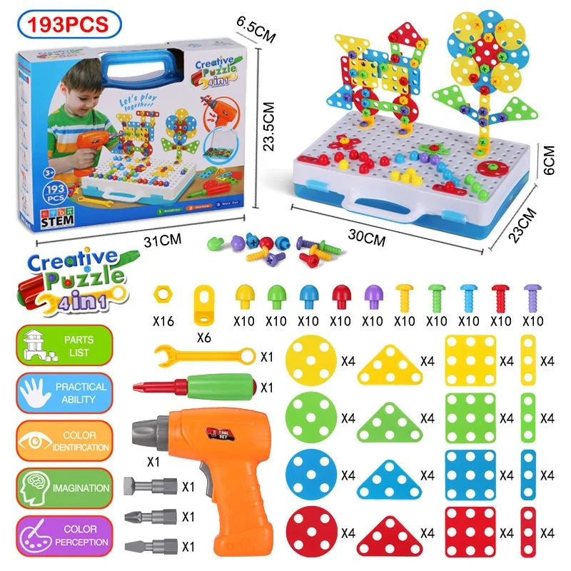 3D Mosaic Puzzle Building Bricks with Drilling Screw Toys for Children - Daileylife