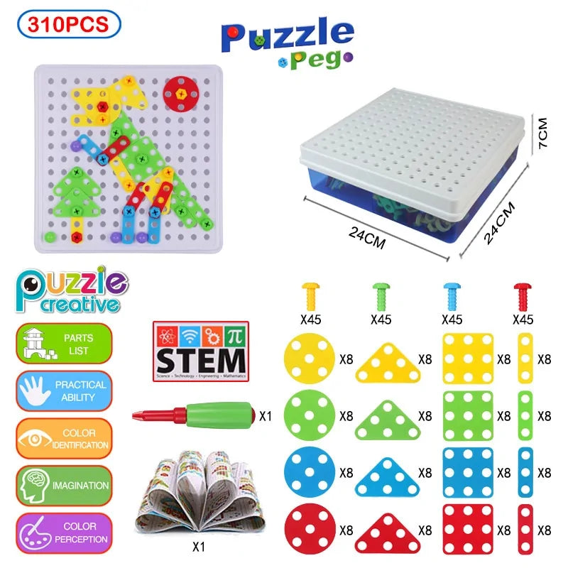 3D Mosaic Puzzle Building Bricks with Drilling Screw Toys for Children - Daileylife