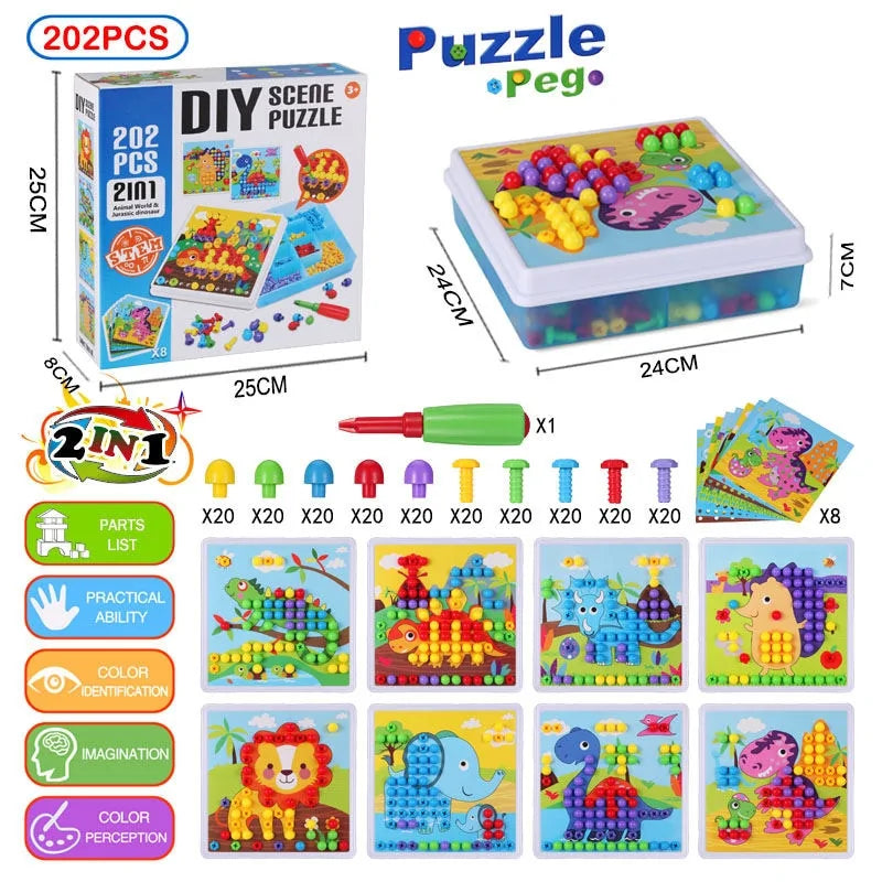 3D Mosaic Puzzle Building Bricks with Drilling Screw Toys for Children - Daileylife