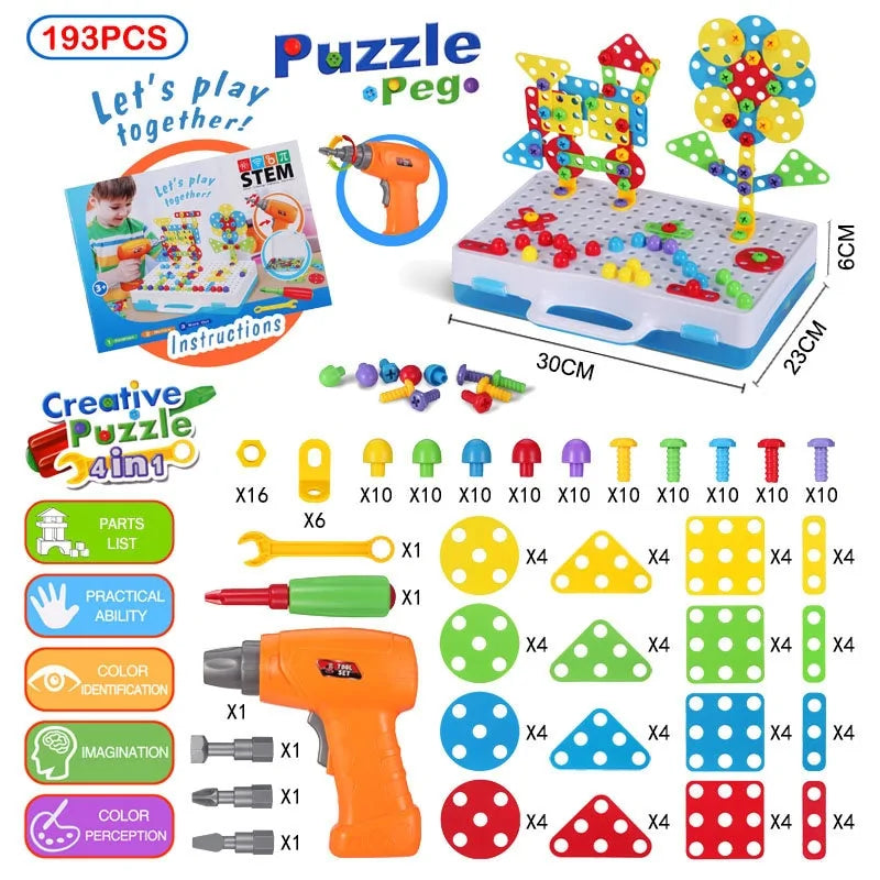 3D Mosaic Puzzle Building Bricks with Drilling Screw Toys for Children - Daileylife