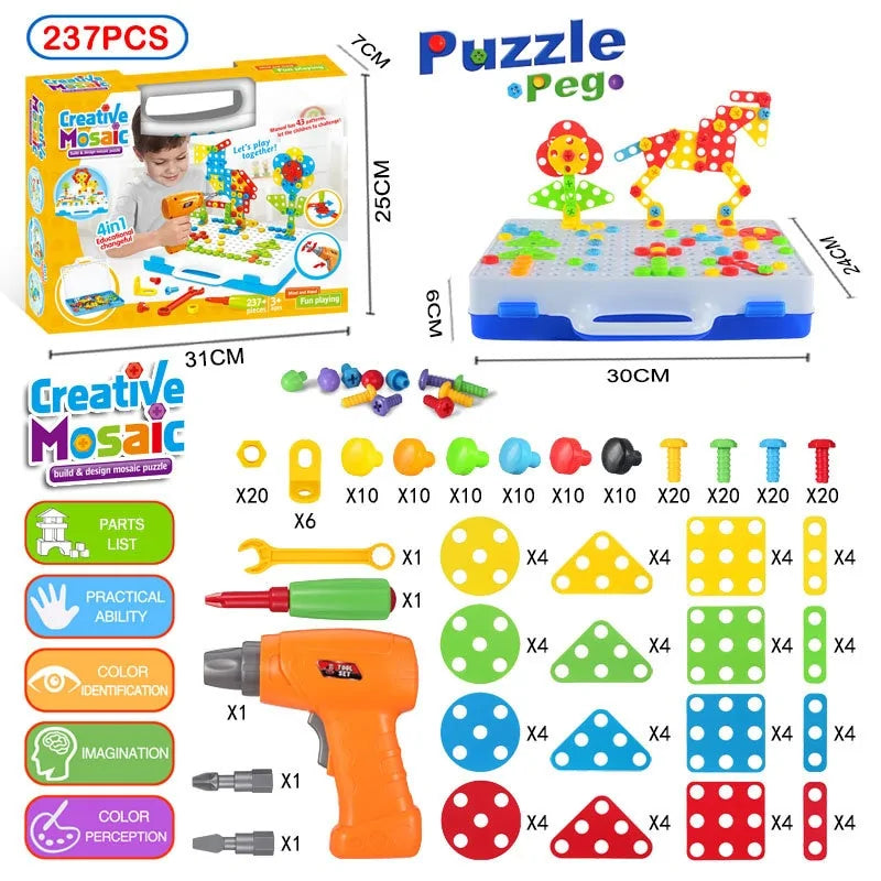 3D Mosaic Puzzle Building Bricks with Drilling Screw Toys for Children - Daileylife