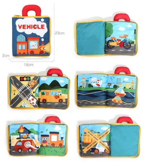 Beiens 3D Soft Cloth Baby Books: Animal and Vehicle Themes, Montessori Educational Toys for Toddler Development - Daileylife