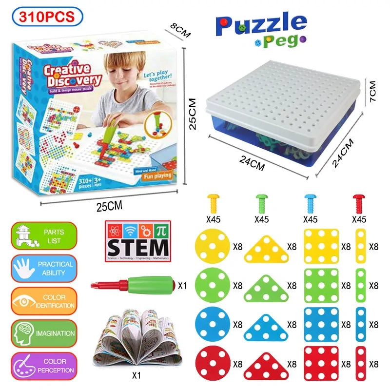 3D Mosaic Puzzle Building Bricks with Drilling Screw Toys for Children - Daileylife