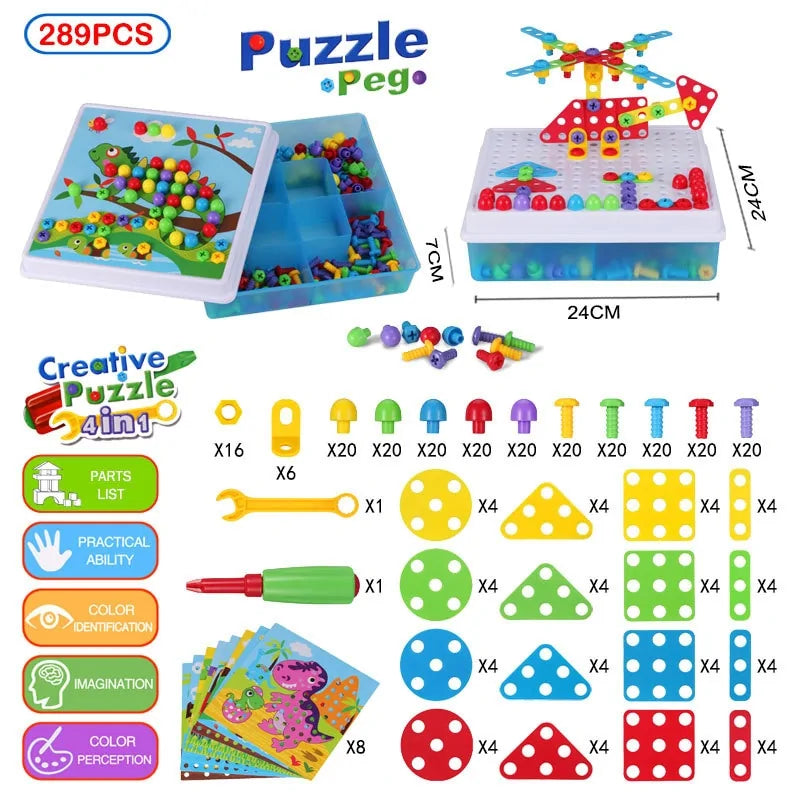 3D Mosaic Puzzle Building Bricks with Drilling Screw Toys for Children - Daileylife