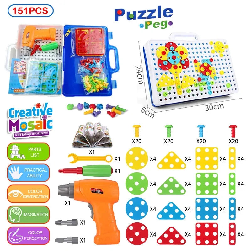 3D Mosaic Puzzle Building Bricks with Drilling Screw Toys for Children - Daileylife