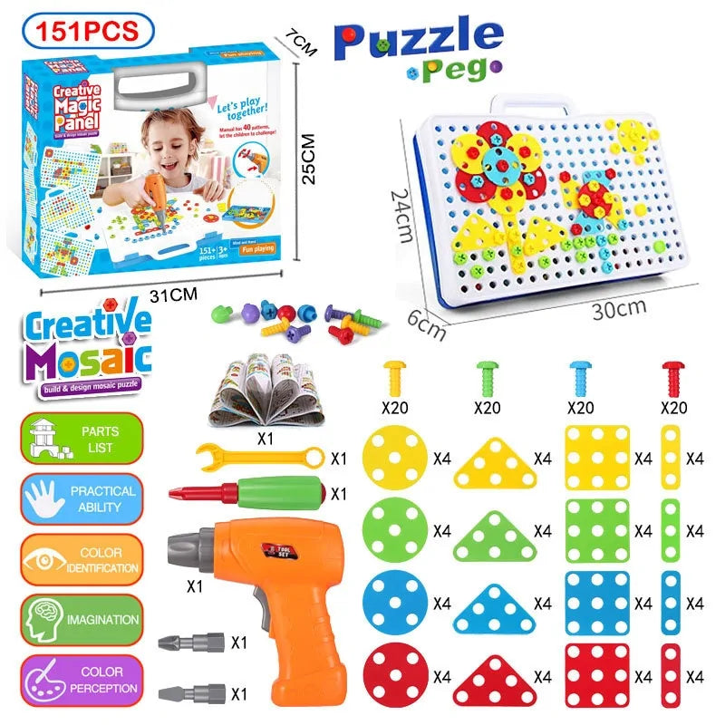 3D Mosaic Puzzle Building Bricks with Drilling Screw Toys for Children - Daileylife