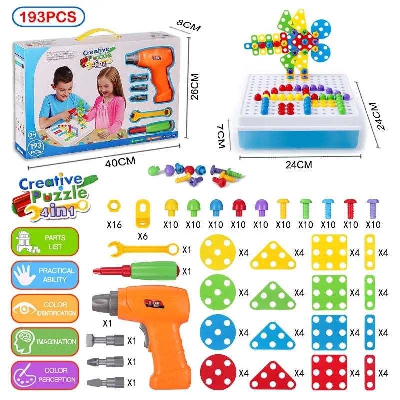 3D Mosaic Puzzle Building Bricks with Drilling Screw Toys for Children - Daileylife